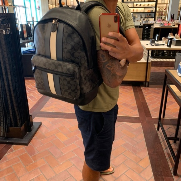 Coach West Backpack In Signature Canvas With Varsity Stripe - Picture 2 of 11